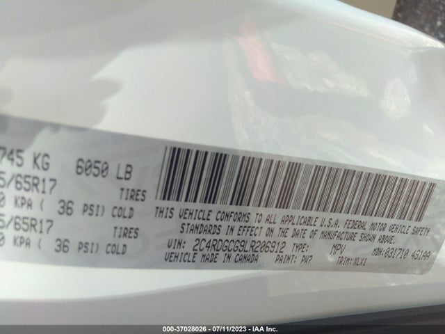 2020 DODGE GRAND CARAVAN SXT VIN: 2C4RDGCG9LR206912