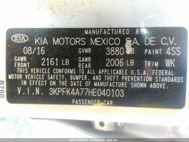 3KPFK4A77HE040103 KIA FORTE LX