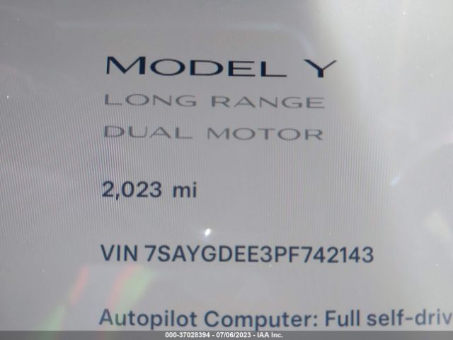 7SAYGDEE3PF742143 Tesla Model Y Long Range