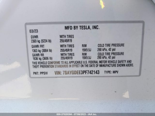 7SAYGDEE3PF742143 Tesla Model Y Long Range