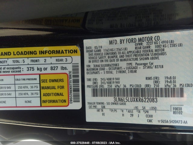 3LN6L5LUXKR622083 Lincoln Mkz Hybrid Reserve I