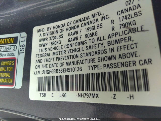 Honda Civic Coupe Lx 2014 2HGFG3B53EH510136 Image 9
