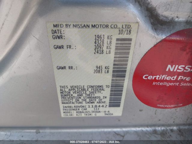 1N4BL4DV0KC118442 Nissan Altima 2.5 Sv