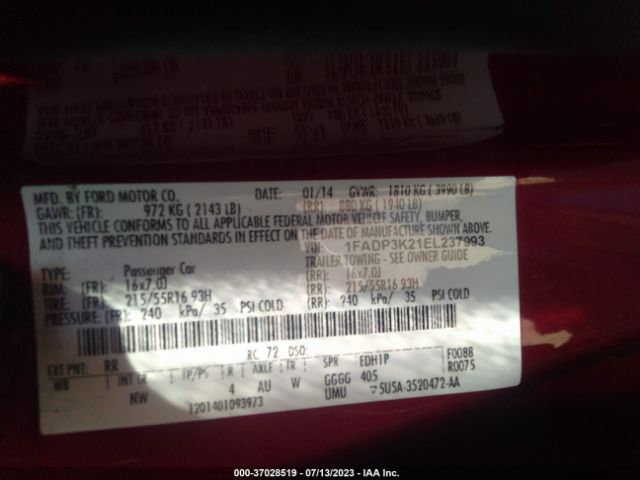 1FADP3K21EL237993 Ford FOCUS SE