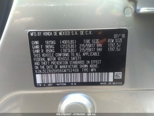 Honda HR-V EX 2016 3CZRU5H56GM752408 Image 9