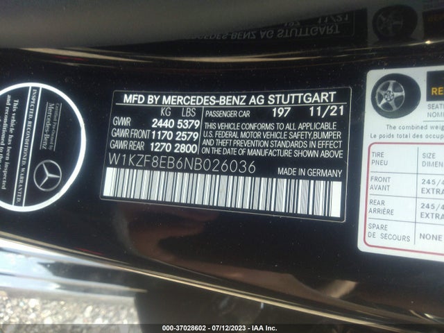 2022 MERCEDES-BENZ E-CLASS E 350 VIN: W1KZF8EB6NB026036