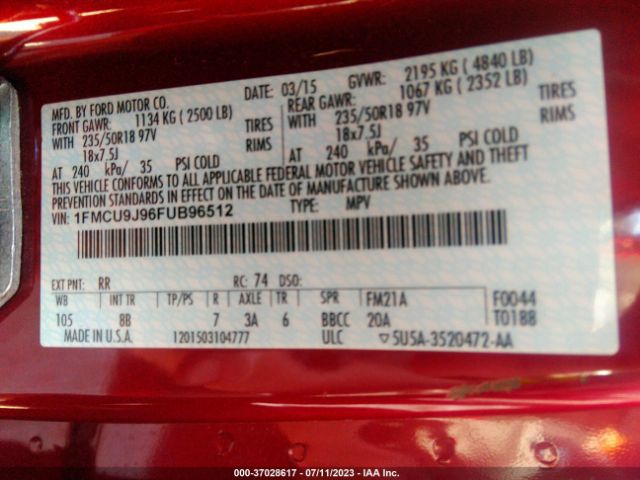 1FMCU9J96FUB96512 Ford Escape Titanium