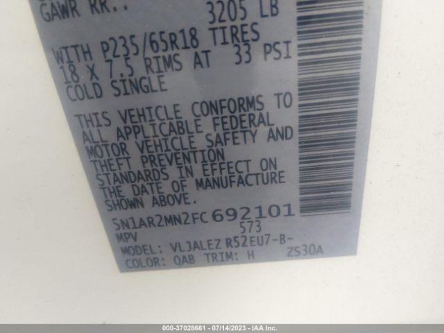 5N1AR2MN2FC692101 Nissan Pathfinder Sv