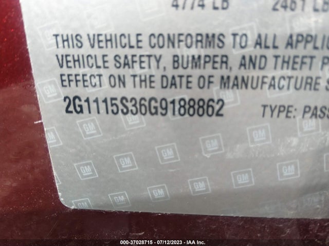 Chevrolet IMPALA LT 2016 2G1115S36G9188862 Image 9
