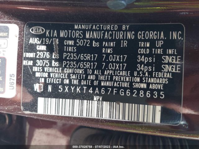 5XYKT4A67FG628635 KIA SORENTO LX