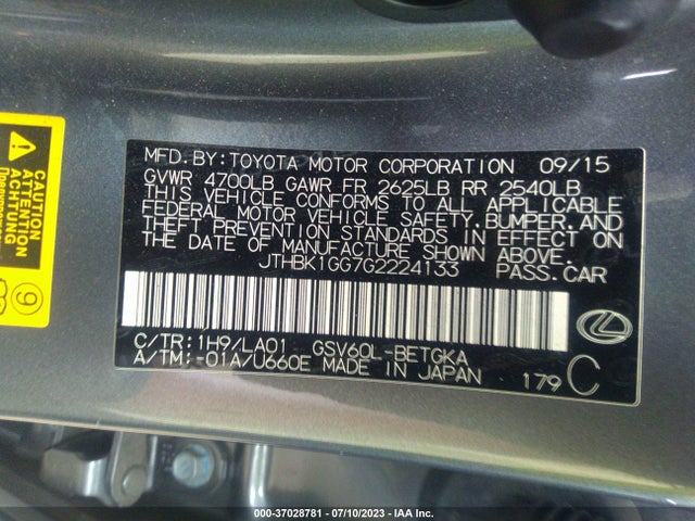 JTHBK1GG7G2224133 Lexus ES 350