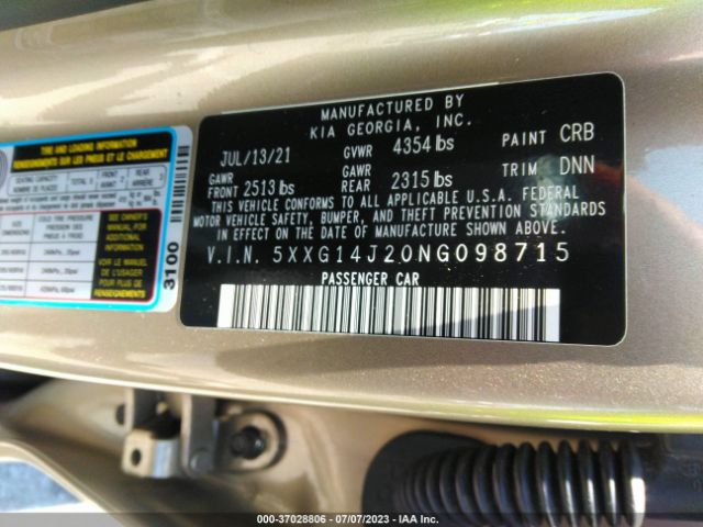5XXG14J20NG098715 KIA K5 LXS