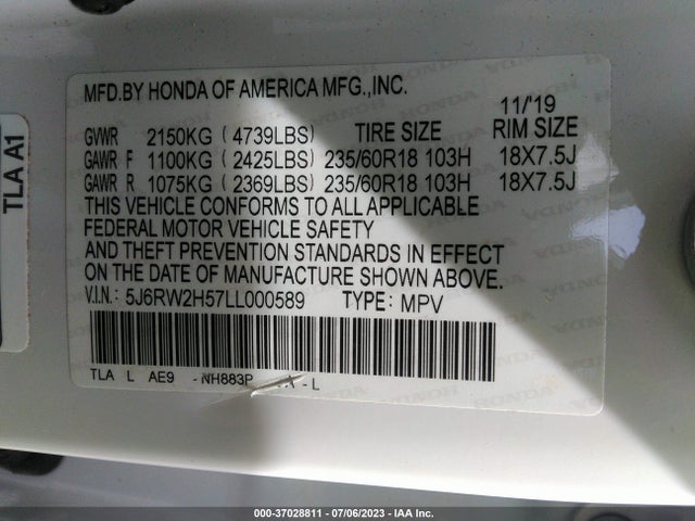 2020 HONDA CR-V EX VIN: 5J6RW2H57LL000589