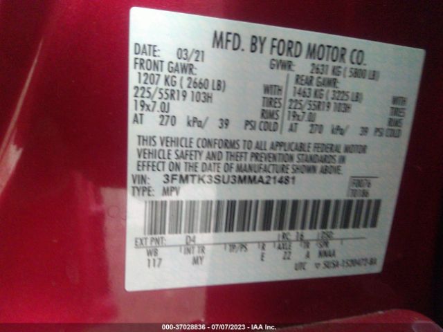 3FMTK3SU3MMA21481 Ford Mustang Mach-e Premium
