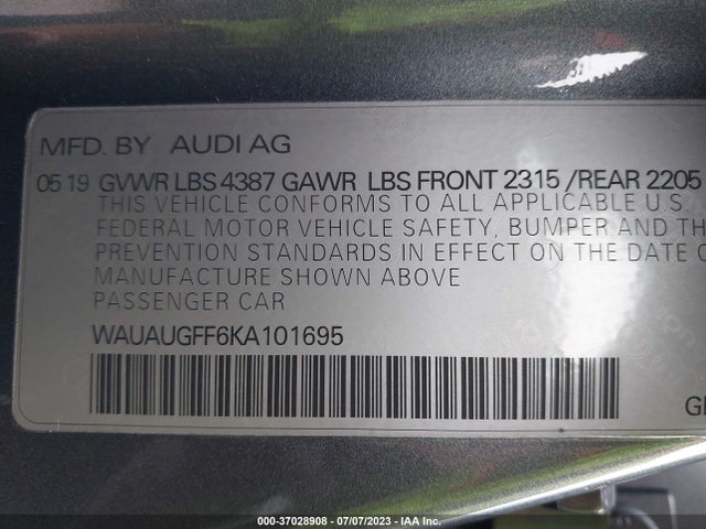WAUAUGFF6KA101695 Audi A3 Sedan Premium/titanium Premium