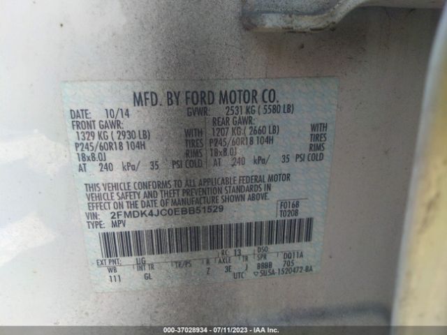 2FMDK4JC0EBB51529 Ford EDGE SEL