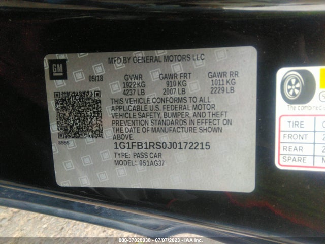 Chevrolet Camaro 1lt 2018 1G1FB1RS0J0172215 Image 9