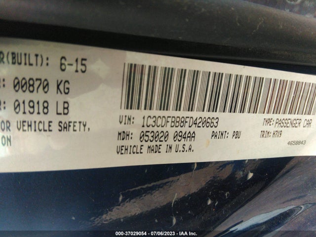 Dodge DART SXT 2015 1C3CDFBB8FD420663 Image 9