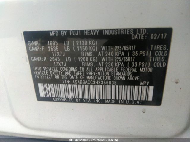 4S4BSACC3H3356835 Subaru Outback Premium