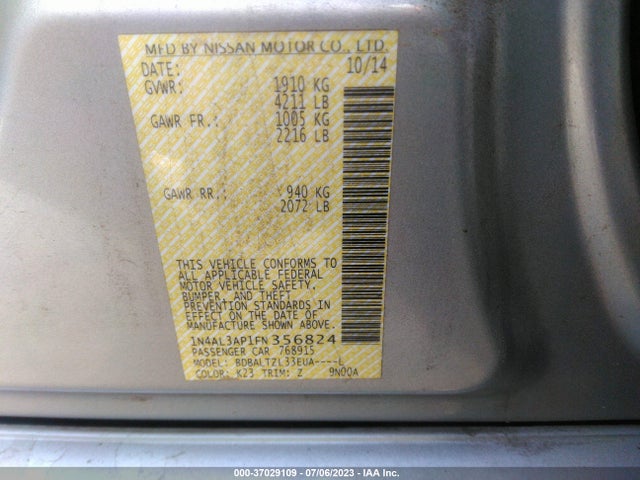 2015 NISSAN ALTIMA 2.5 SL VIN: 1N4AL3AP1FN356824