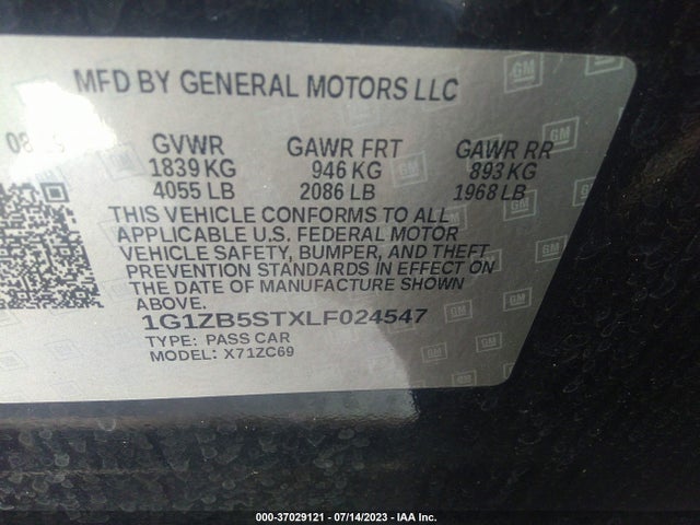 2020 CHEVROLET MALIBU LS VIN: 1G1ZB5STXLF024547