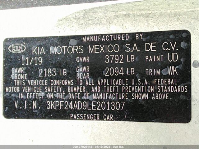 3KPF24AD9LE201307 KIA Forte Lxs