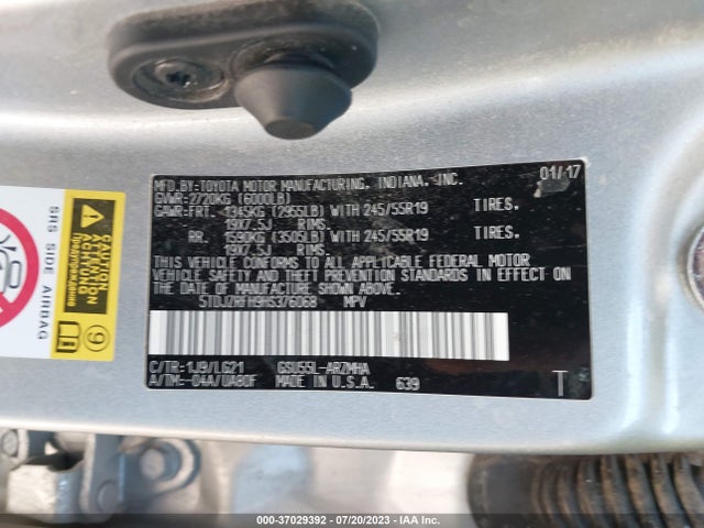 Toyota Highlander Xle/se 2017 5TDJZRFH9HS376068 Image 9