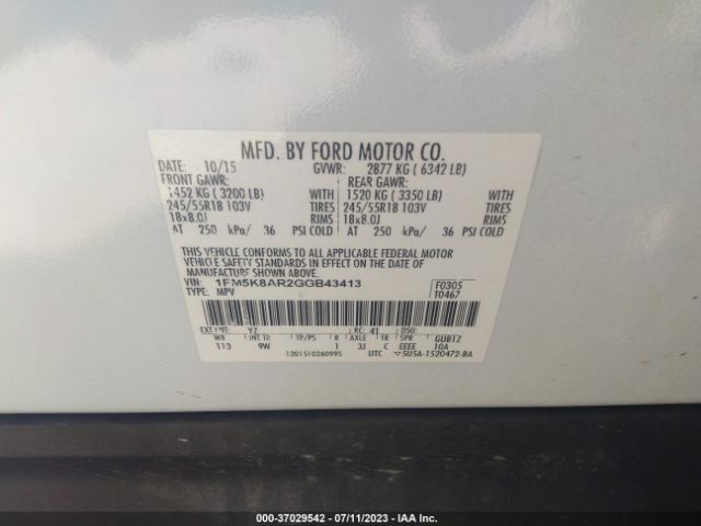 1FM5K8AR2GGB43413 Ford Utility Police Interceptor