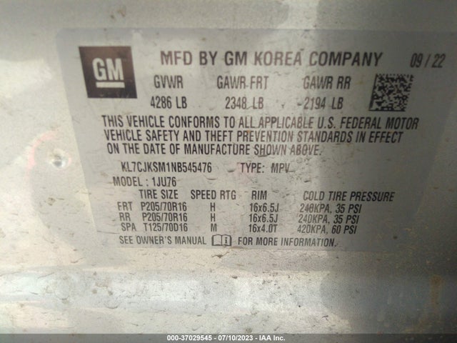 Chevrolet TRAX LS 2022 KL7CJKSM1NB545476 Image 9