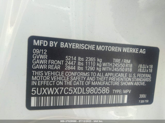 2013 BMW X3 XDRIVE35I VIN: 5UXWX7C5XDL980586
