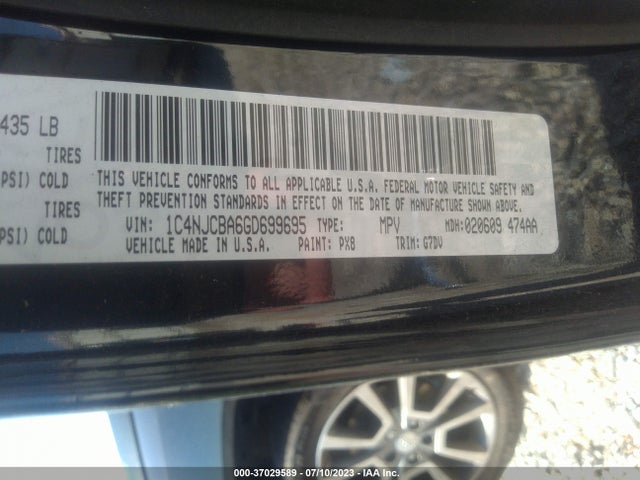 2016 JEEP COMPASS SPORT SE PKG VIN: 1C4NJCBA6GD699695