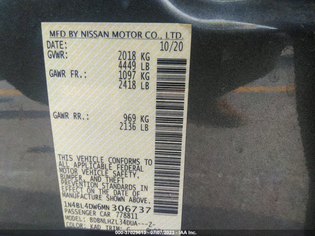 2021 NISSAN ALTIMA 2.5 SV VIN: 1N4BL4DW6MN306737