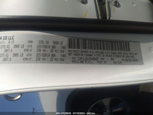 1C4PJLDB1KD488427 Jeep Cherokee Limited