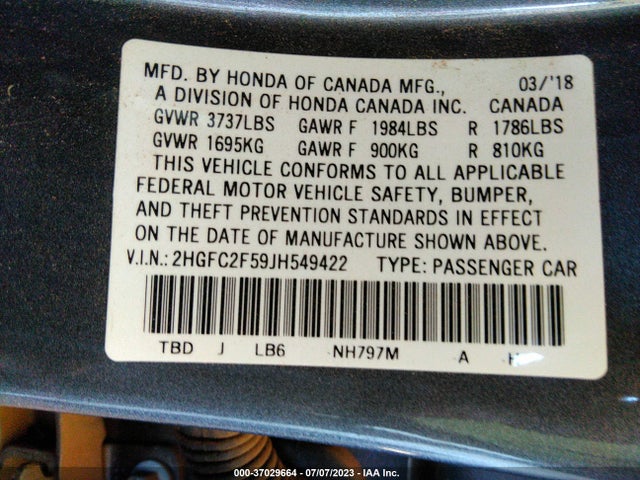 Honda Civic Sedan Lx 2018 2HGFC2F59JH549422 Image 9