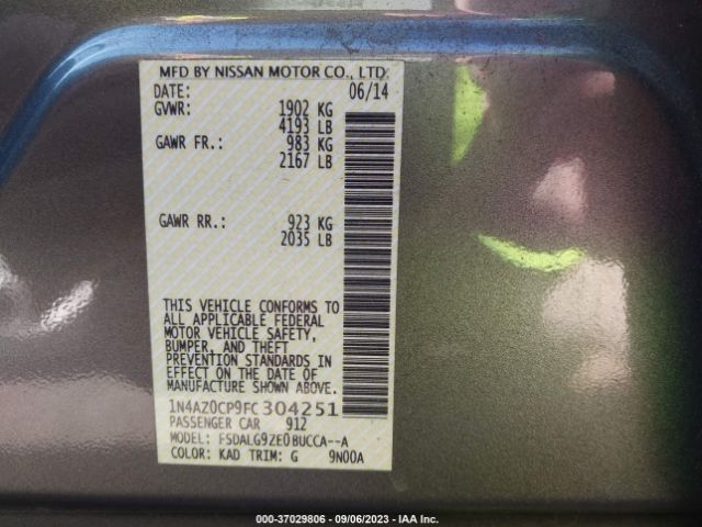 1N4AZ0CP9FC304251 Nissan Leaf Sl