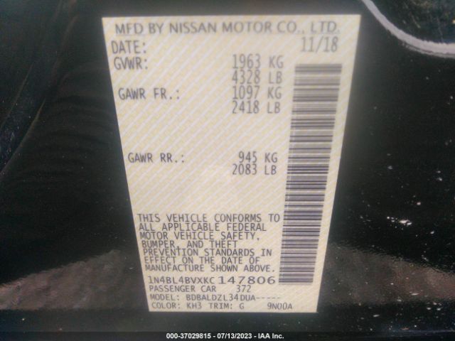 1N4BL4BVXKC147806 Nissan Altima 2.5 S