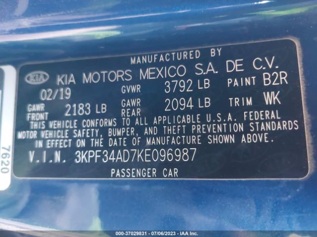 3KPF34AD7KE096987 KIA FORTE S