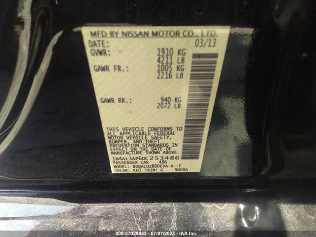 2013 NISSAN ALTIMA 2.5 SV VIN: 1N4AL3AP6DC253486