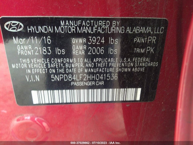 Hyundai ELANTRA SE 2017 5NPD84LF2HH041536 Image 9
