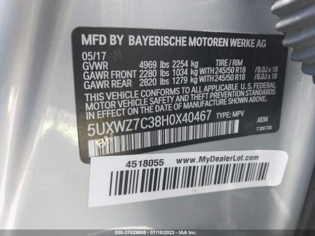 5UXWZ7C38H0X40467 BMW X3 Sdrive28i