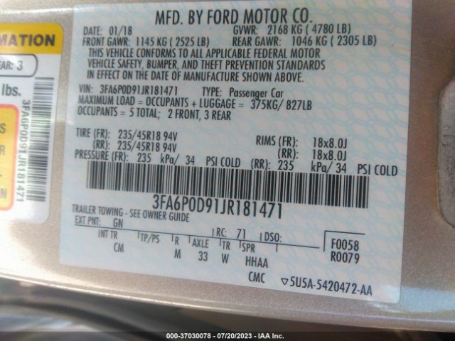 3FA6P0D91JR181471 Ford Fusion Titanium/platinum