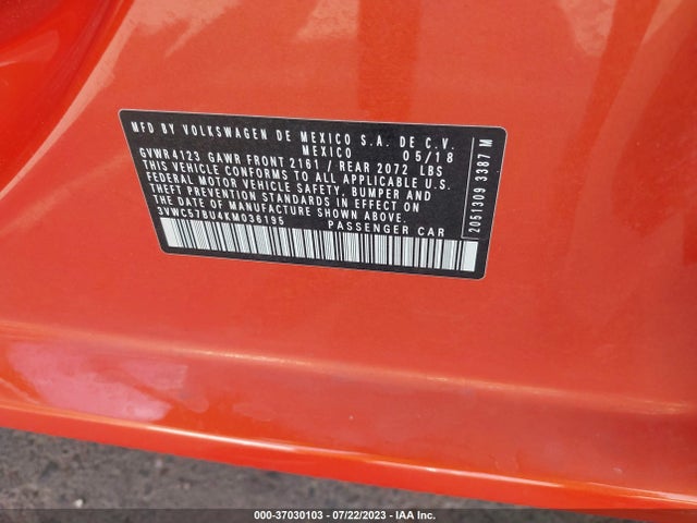 3VWC57BU4KM036195 Volkswagen Jetta S/se/r-line