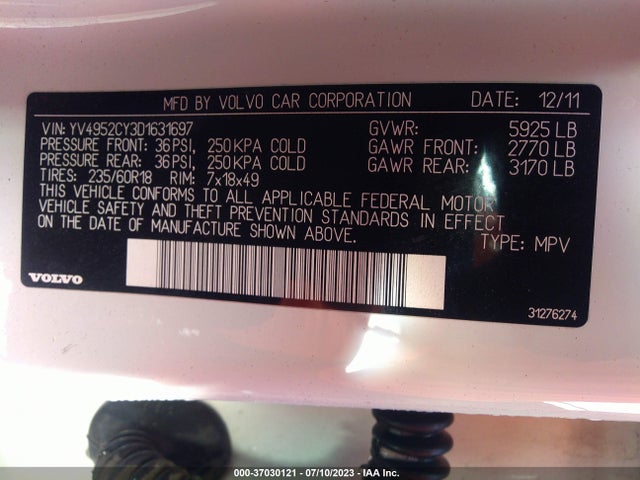 2013 VOLVO XC90 VIN: YV4952CY3D1631697