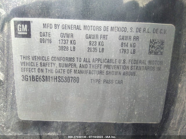 Chevrolet CRUZE LT 2017 3G1BE6SM1HS530780 Image 9