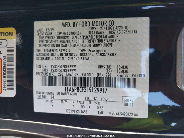 Ford MUSTANG GT 2020 1FA6P8CF3L5129917 Image 15