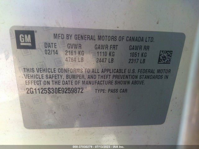 2014 CHEVROLET IMPALA LT VIN: 2G1125S30E9259872