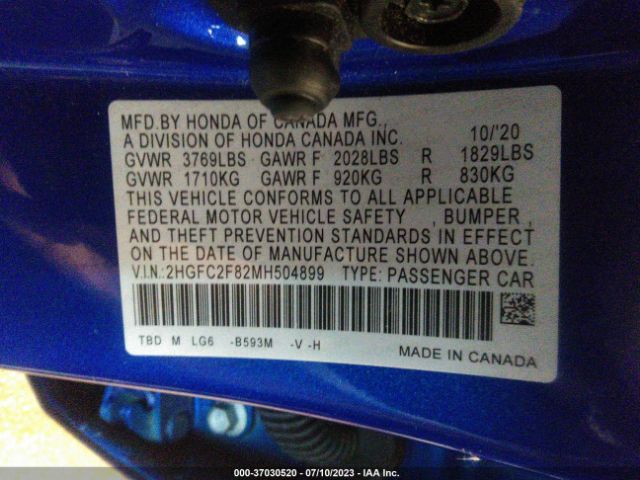 2HGFC2F82MH504899 Honda Civic Sedan Sport
