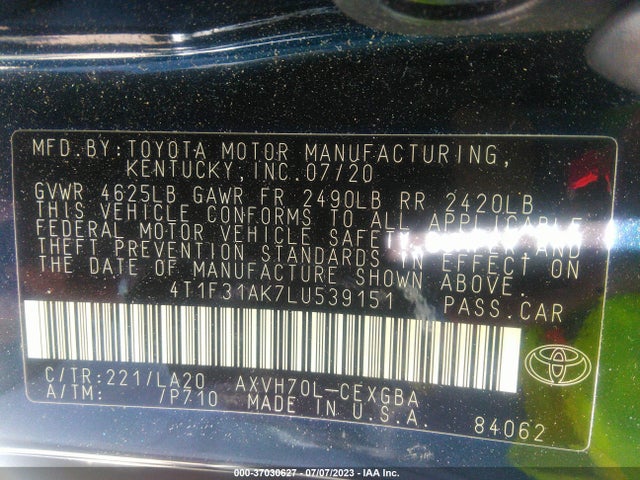 Toyota Camry Hybrid Xle 2020 4T1F31AK7LU539151 Image 16