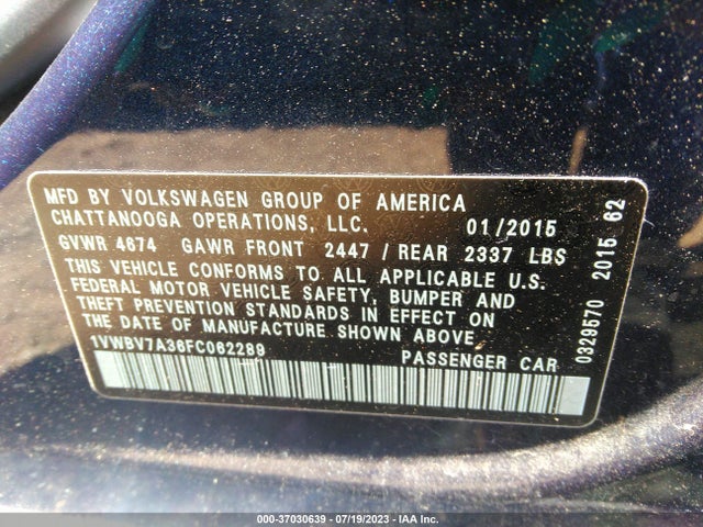 1VWBV7A36FC062289 Volkswagen Passat 2.0l Tdi Se W/sunroof