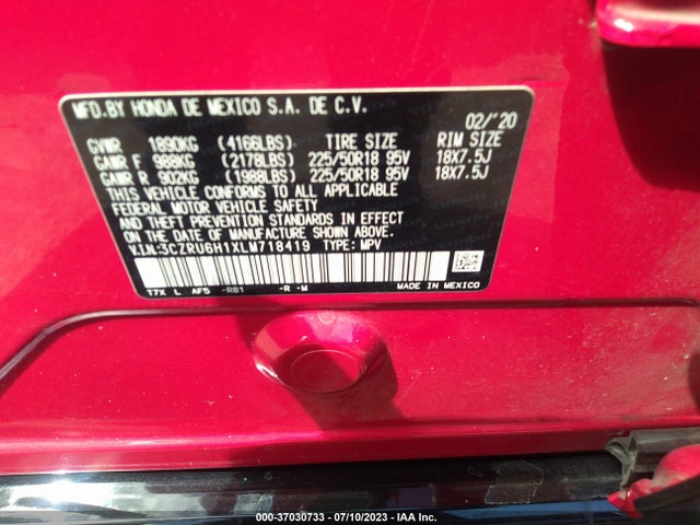 2020 HONDA HR-V SPORT VIN: 3CZRU6H1XLM718419